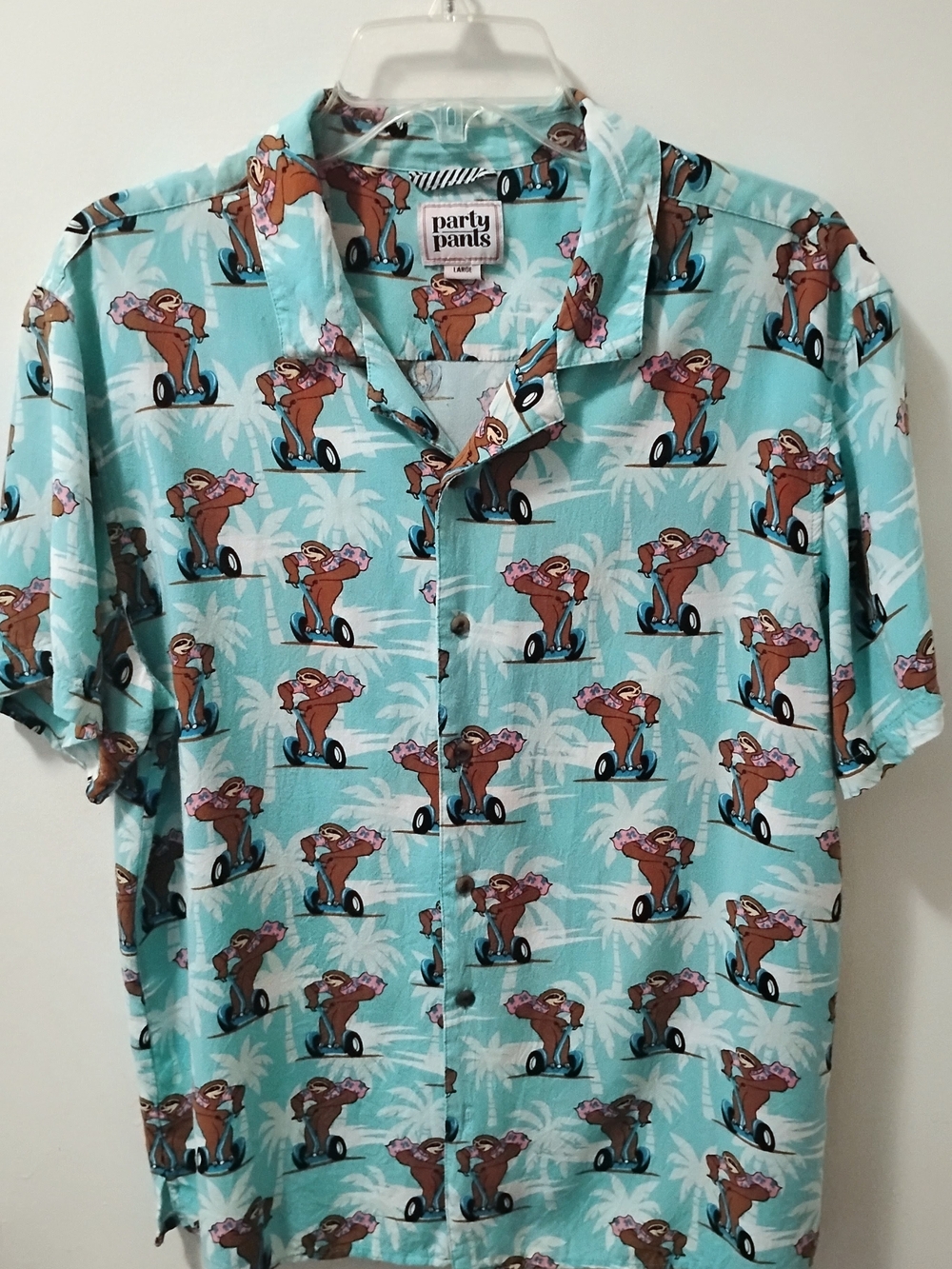 Party Pants Men's Hawaiian Shirt. Sloth On Segway. Size L
